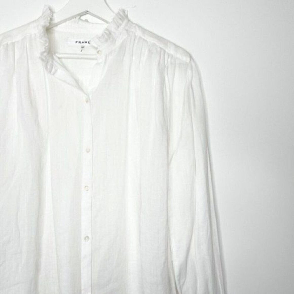 FRAME Vintage Ruffled Mock Neck Balloon Sleeve Top  - Picture 3 of 9